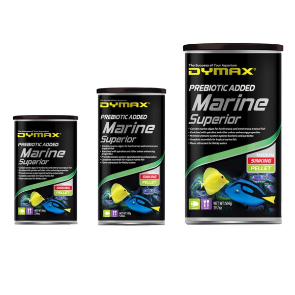 Cans of Dymax Marine Superior fish food